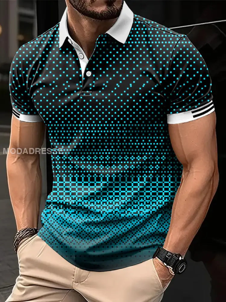 Mäns Vintage Gradient Geometrisk konst Print Casual Polo tröj flerlog / S