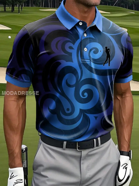 Mäns Vintage Gradient mönster konst utskrift Casual Short Sleeve Polo tröj flerlog / S