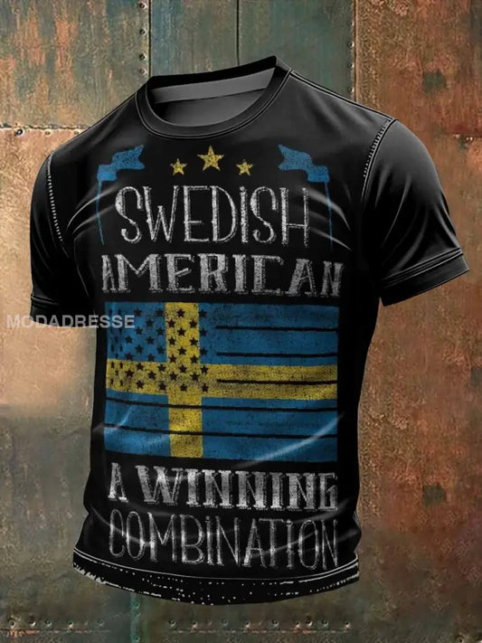 Mäns Vintage illustration Tryck Casual T-shirt som bild / S