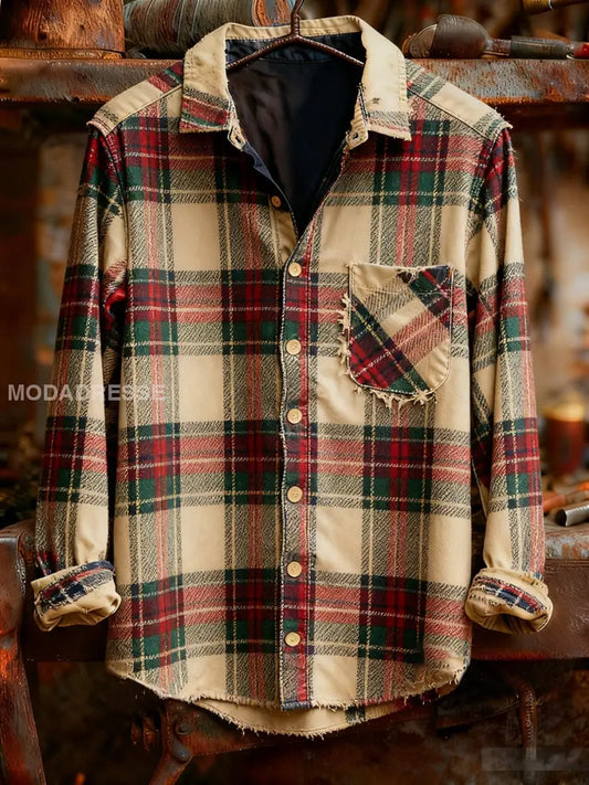 Mäns Vintage jul konst Skriv ut Casual Comfort lång ärm skjorta A / S