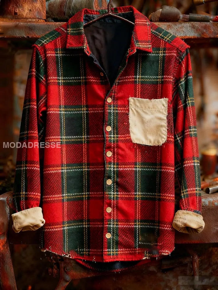 Mäns Vintage jul konst Skriv ut Casual Comfort lång ärm skjorta A / S