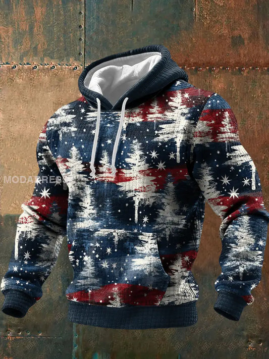 Mäns Vintage Jul Nordic Konst Tryckta topp blå sjöfart / S