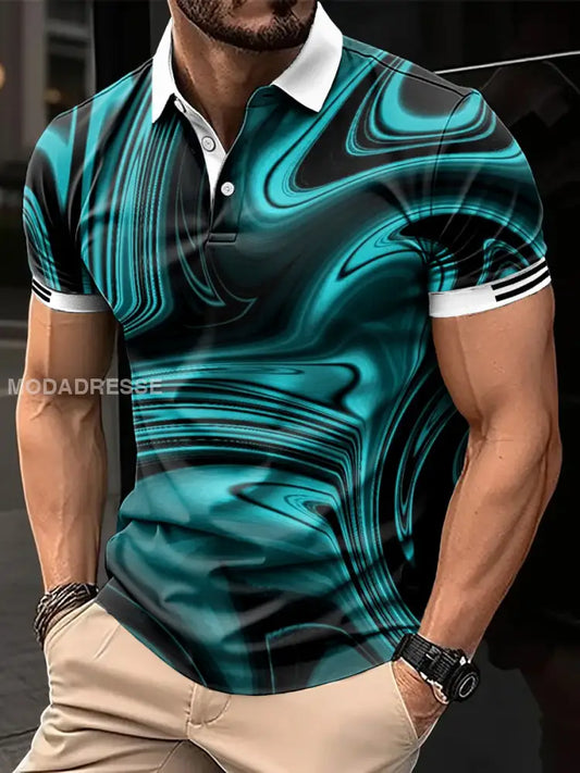 Mäns Vintage Marmord konst Print Casual Polo tröj flerlog / S