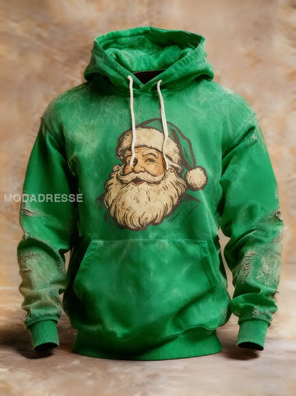 Mäns Vintage Santa Claus Hoodie. grön. / S