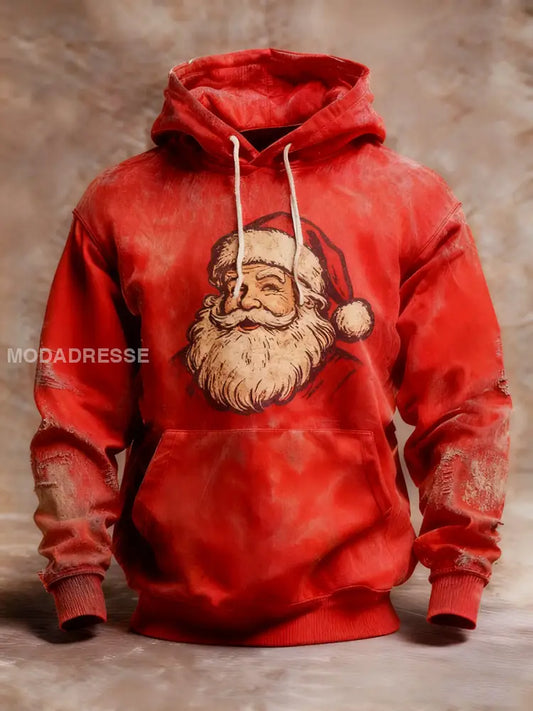 Mäns Vintage Santa Claus Hoodie. röd / S