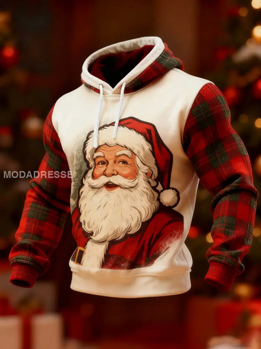 Mäns Vintage Santa Claus jul röd platt Print Casual Hoodie Print röd / S