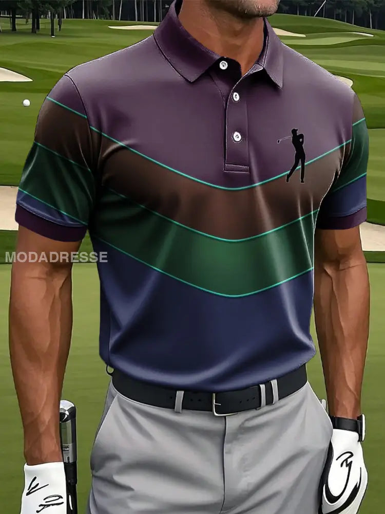 Mäns Vintage stil färgglada randiga konst Print Casual Polo tröj flerlog / S