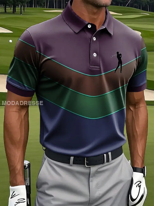 Mäns Vintage stil färgglada randiga konst Print Casual Polo tröj flerlog / S
