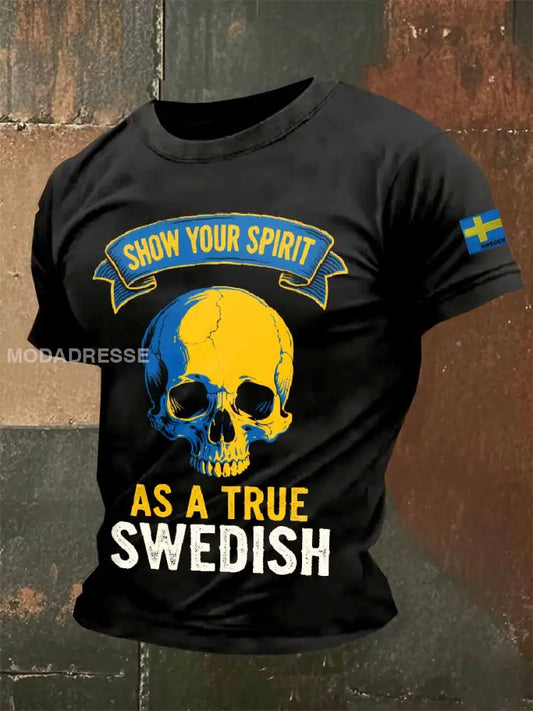 Mäns Vintage Svenskt Tema Tryckt Casual T-shirt som bild / S