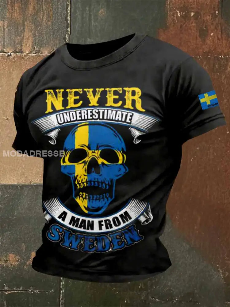 Mäns Vintage Svenskt Tema Tryckt Casual T-shirt som bild / S