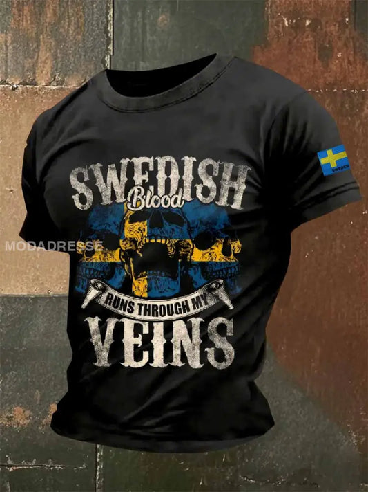 Mäns Vintage Svenskt Tema Tryckt Casual T-shirt som bild / S