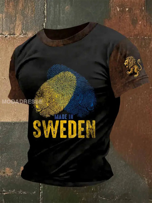 Mäns Vintage Svenskt Tema Tryckt Casual T-shirt som bild / S
