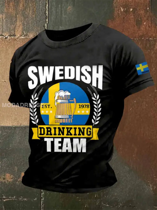 Mäns Vintage Svenskt Tema Tryckt Casual T-shirt som bild / S