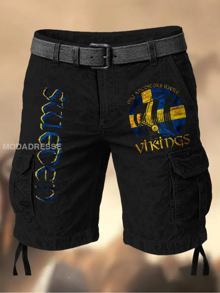 Mäns Vintage Sverige Flag Grafiskt tryckt textur Casual Cargo Shorts A / M