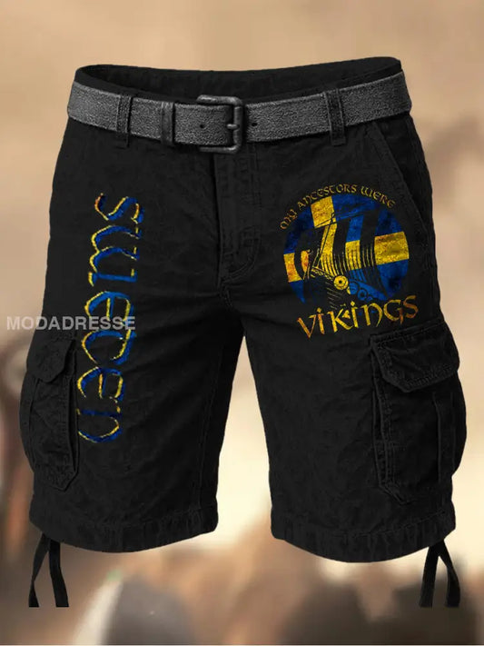 Mäns Vintage Sverige Flag Grafiskt tryckt textur Casual Cargo Shorts A / M