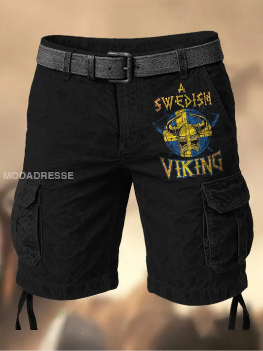 Mäns Vintage Sverige Flag Grafiskt tryckt textur Casual Cargo Shorts A / M