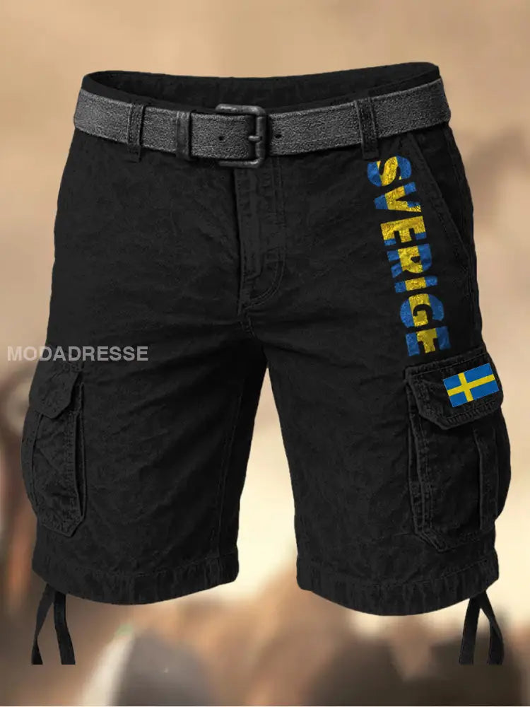 Mäns Vintage Sverige Flag Grafiskt tryckt textur Casual Cargo Shorts A / M