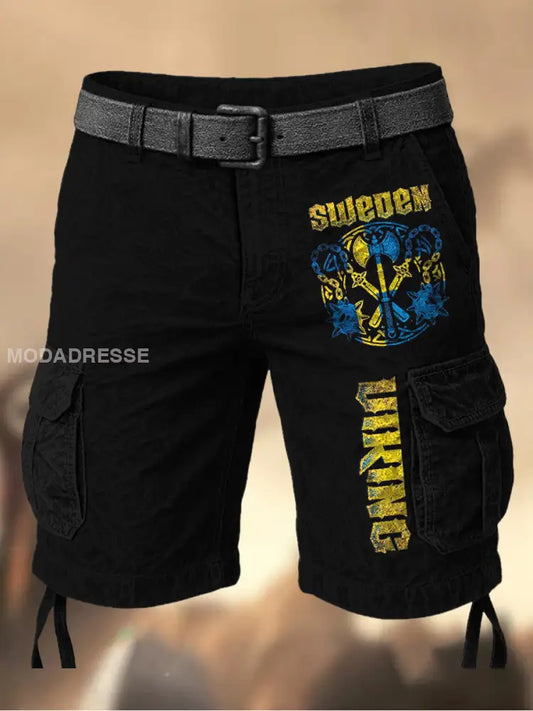 Mäns Vintage Sverige Flag Grafiskt tryckt textur Casual Cargo Shorts A / M