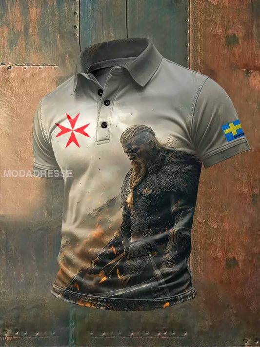 Mäns Vintage Tryckt Casual Pikétröja som bild / S