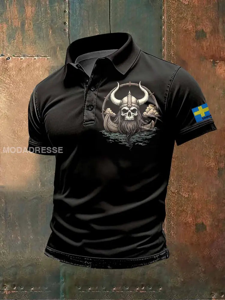 Mäns Vintage Tryckt Casual Pikétröja som bild / S