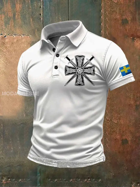 Mäns Vintage Tryckt Casual Pikétröja som bild / S