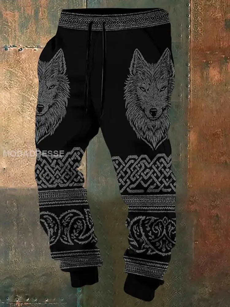 Mäns Vintage Viking Art Print Casual Comfort Byxor A / S