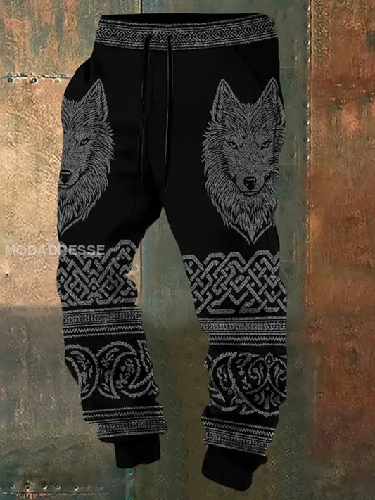 Mäns Vintage Viking Art Print Casual Comfort Byxor A / S
