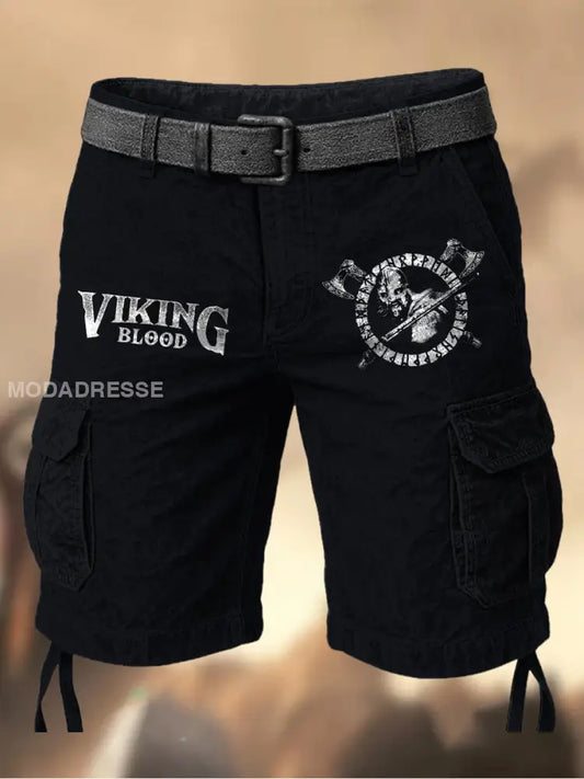 Mäns Vintage Viking blod drakar Grafiska tryckt textur Casual Cargo Shorts A / M