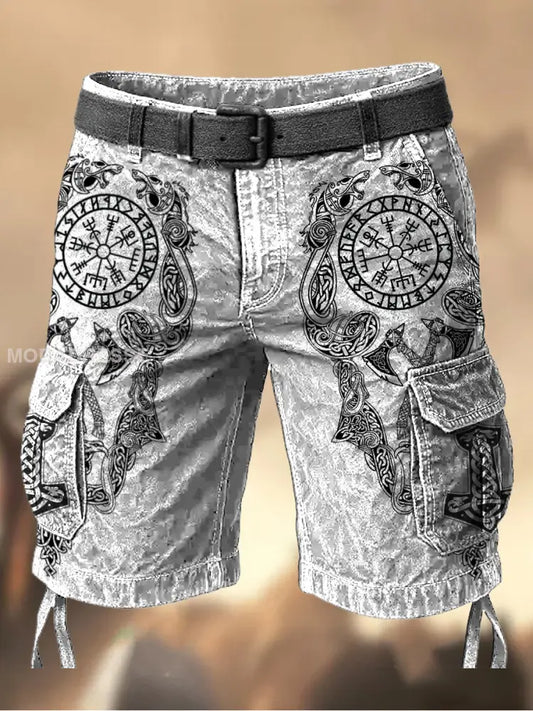 Mäns Vintage Viking blod drakar Grafiska tryckt textur Casual Cargo Shorts A / M