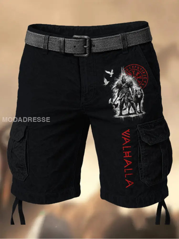 Mäns Vintage Viking blod drakar Grafiska tryckt textur Casual Cargo Shorts A / M