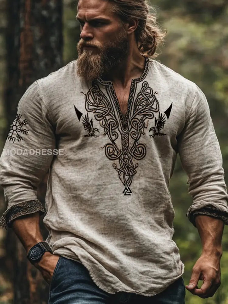 Mäns vintage Viking långärmad topp Aprikot / S