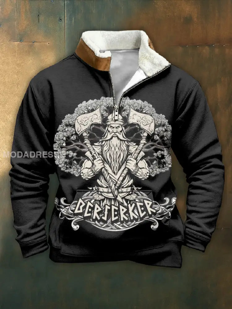 Mäns Vintage Viking Print Casual Sweatshirt som bild / S