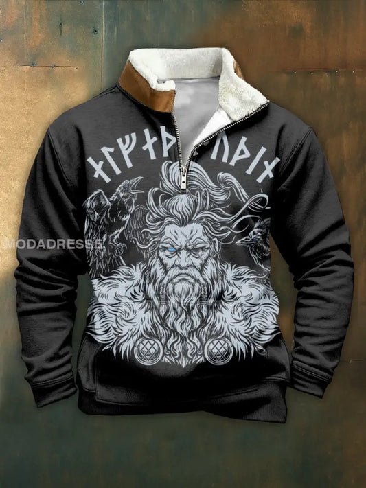 Mäns Vintage Viking Print Casual Sweatshirt som bild / S