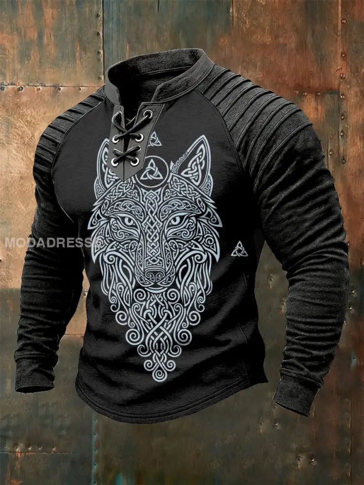 Mäns Vintage Viking Print Casual Sweatshirt som bild / S