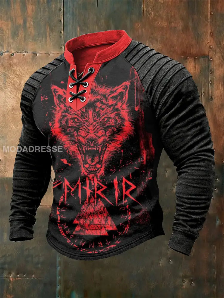 Mäns Vintage Viking Print Casual Sweatshirt som bild / S