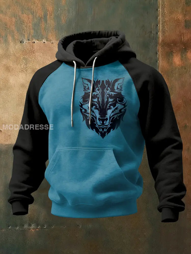 Mäns Vintage Viking Print Hooded Sweatshirt som bild / S