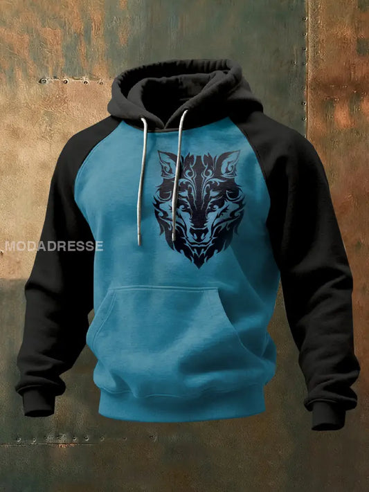 Mäns Vintage Viking Print Hooded Sweatshirt som bild / S