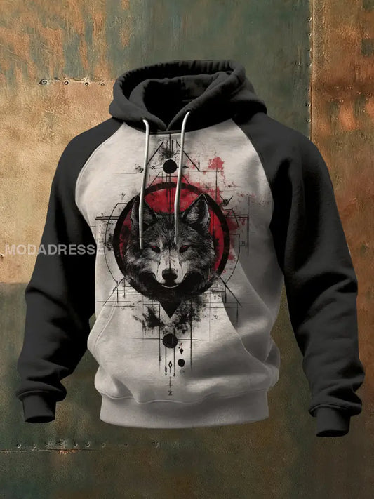 Mäns Vintage Viking Print Hooded Sweatshirt som bild / S