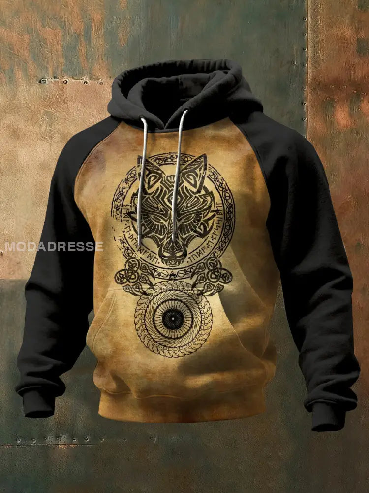 Mäns Vintage Viking Print Hooded Sweatshirt som bild / S