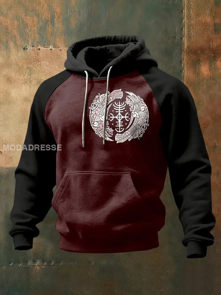 Mäns Vintage Viking Print Hooded Sweatshirt som bild / S