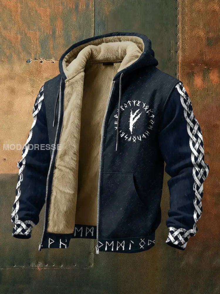 Mäns Vintage Viking Style Casual Fleece Hooded Jacka som bild / S