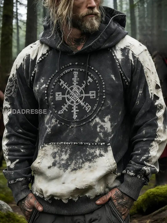 Mäns Vintage Viking Svenska Veteran Distressed Art Print Casual bomull Hooded Pocket Sweatshirt grå / S