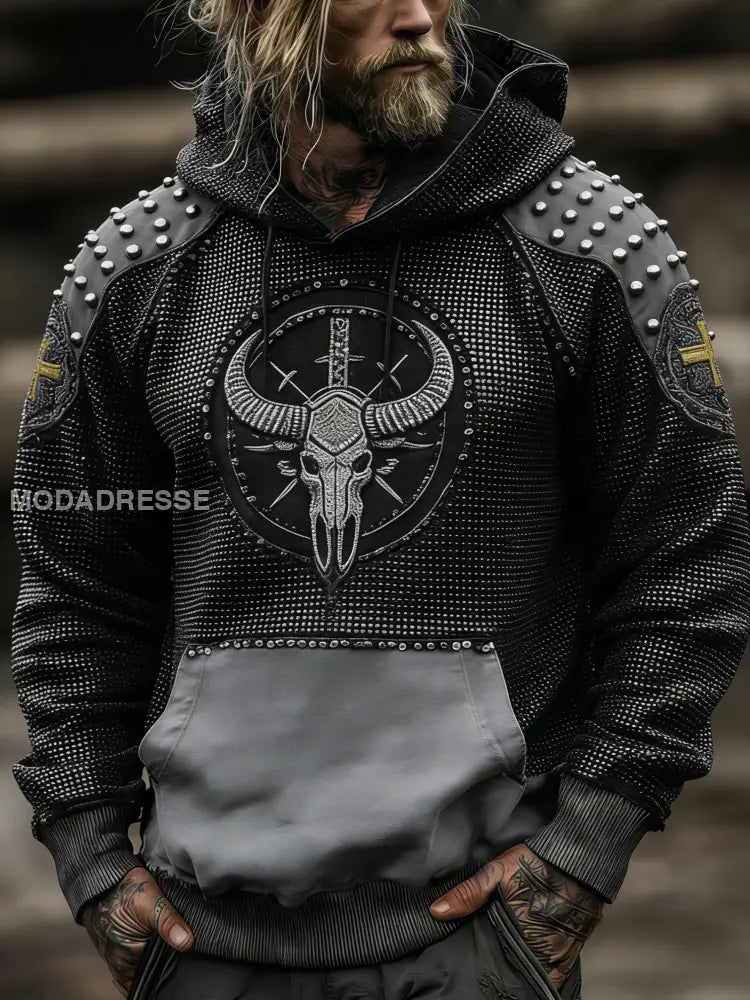 Mäns Vintage Viking Svenska Veteran Distressed Art Print Casual bomull Hooded Pocket Sweatshirt svart / S