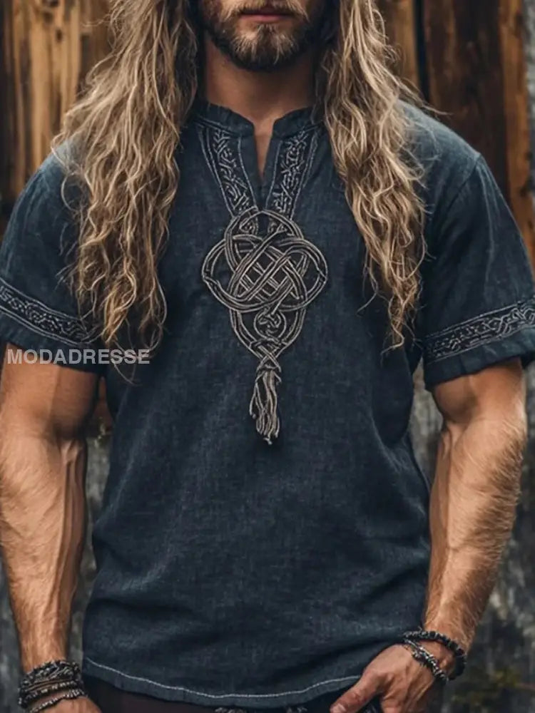 Mäns vintage Viking t-shirt blå sjöfart / S