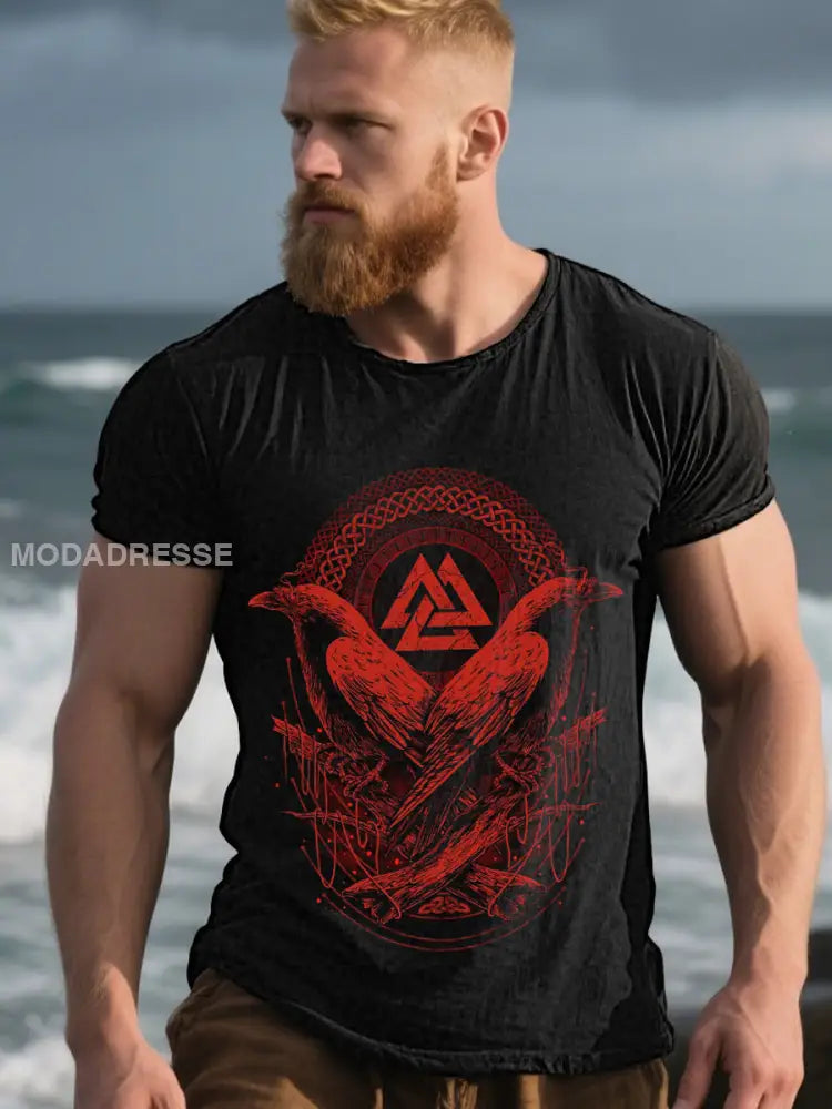 Mäns vintage Viking t-shirt svart / S