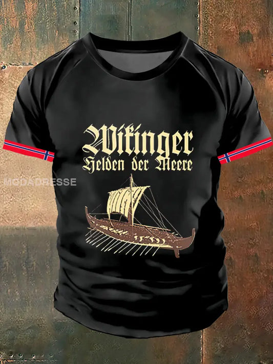 Menens viking drageskip skriv ut Vintage mote stempel Kort erme T-shirt S
