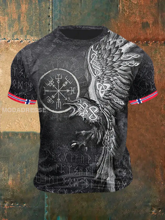 Menens vikingeørn trykt Vintage mote kort erme T-shirt grå / S