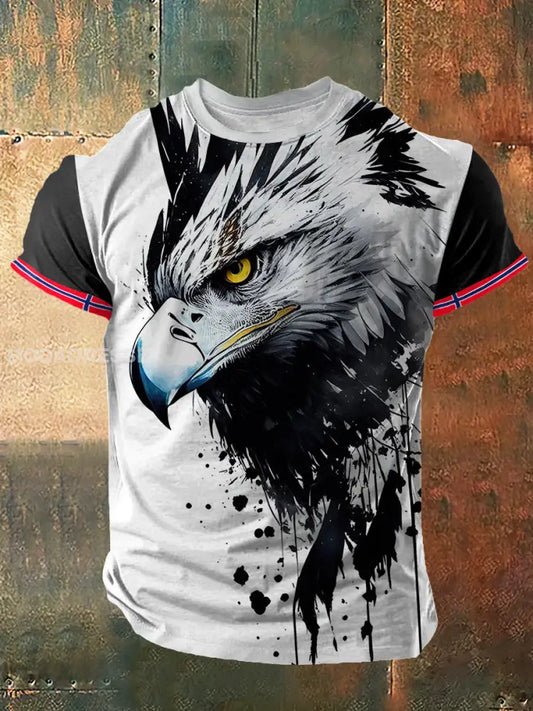 Menens vikingeørn trykt Vintage mote kort erme T-shirt S
