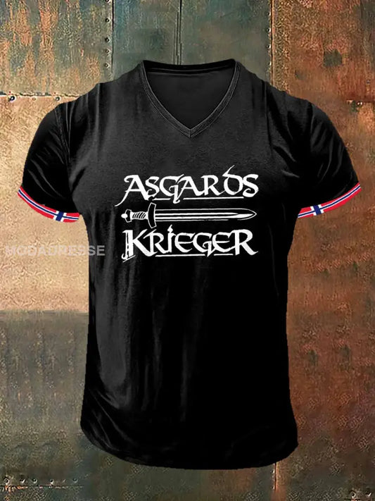 Menns asgard-kniv trykt Vintage Moe Kort erm V-hals T-shirt S