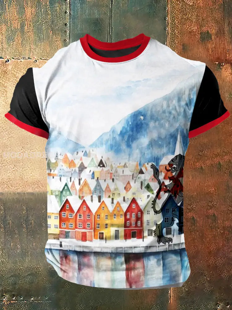 Menns Bergen landskap trykk ut korte erme-t-shirt S